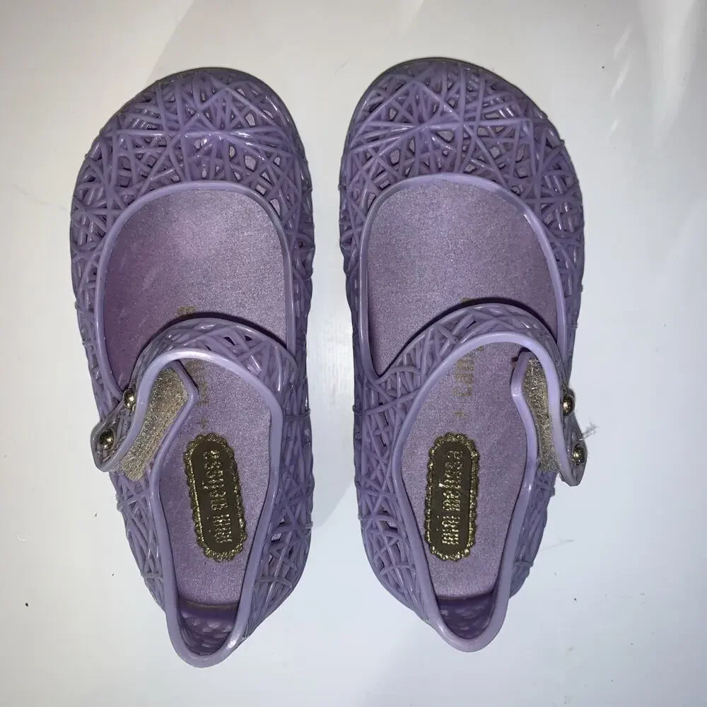 Mini Melissa Campana Zig Zag Purple Jelly Flats Kids Siz 6 HTF